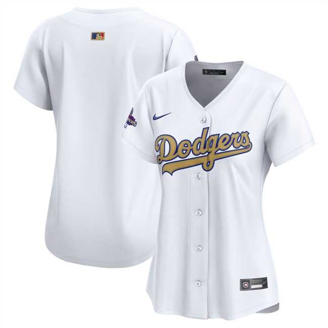 Womens Los Angeles Dodgers Blank White 2025 Gold Collection Limited Stitched Jersey Dzhi->mlb womens jerseys->MLB Jersey